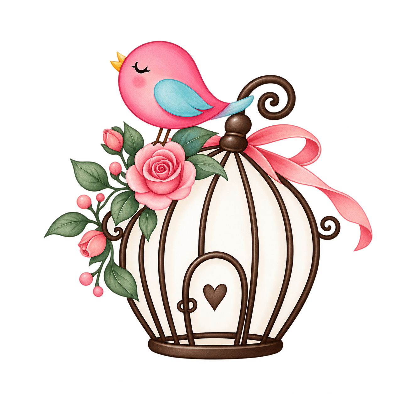 Jaula con pájaro y flores de MI JAULITA