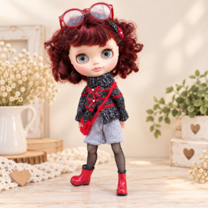Conjunto negro y rojo tejido a mano para muñeca Blythe de MI JAULITA