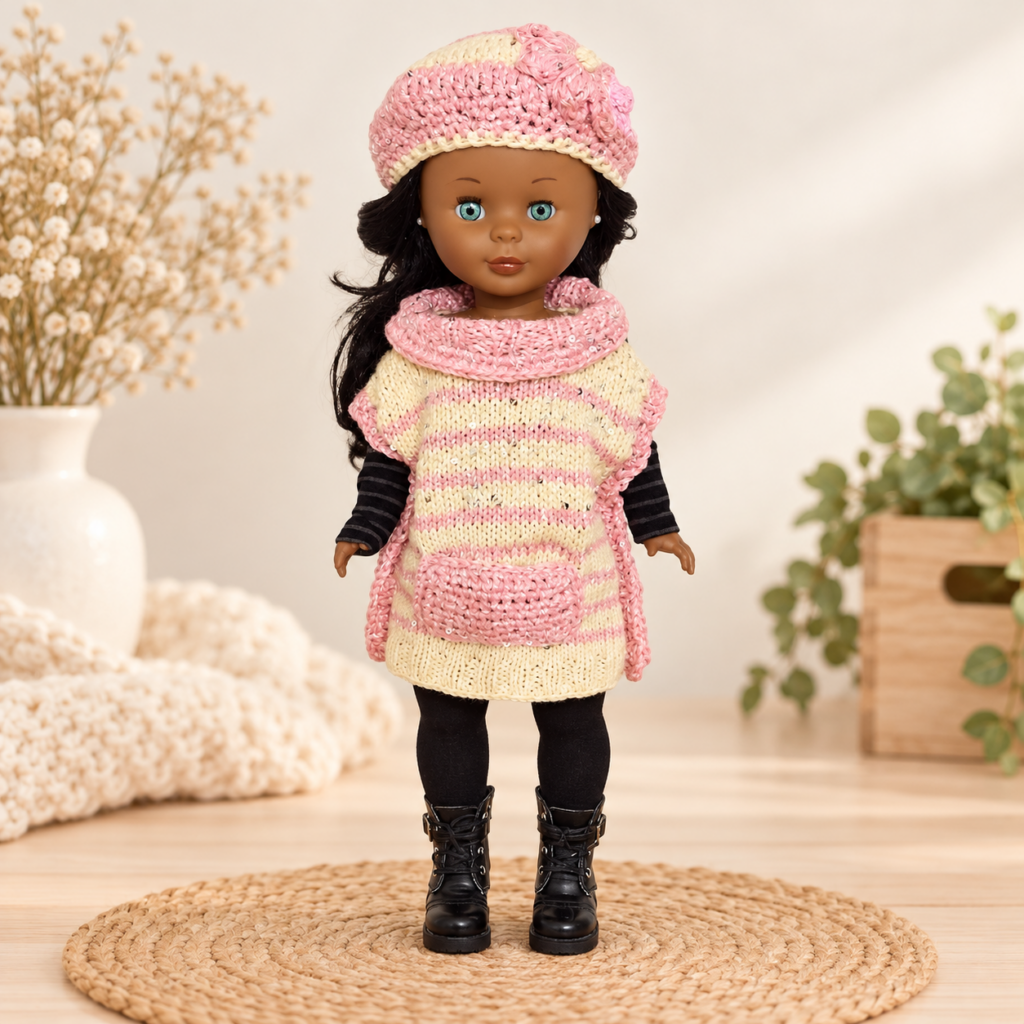 Conjunto rosa pastel de invierno tejido a mano para muñeca Nancy de MI JAULITA