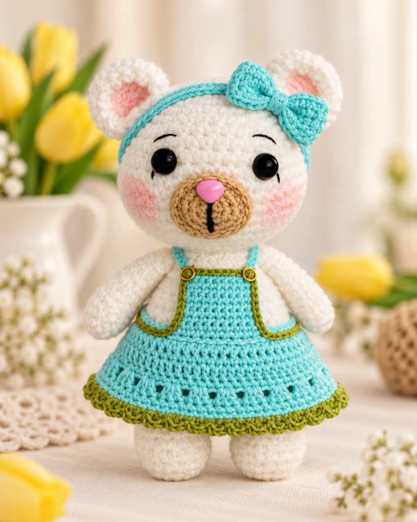 Osita turquesa con vestido de MI JAULITA